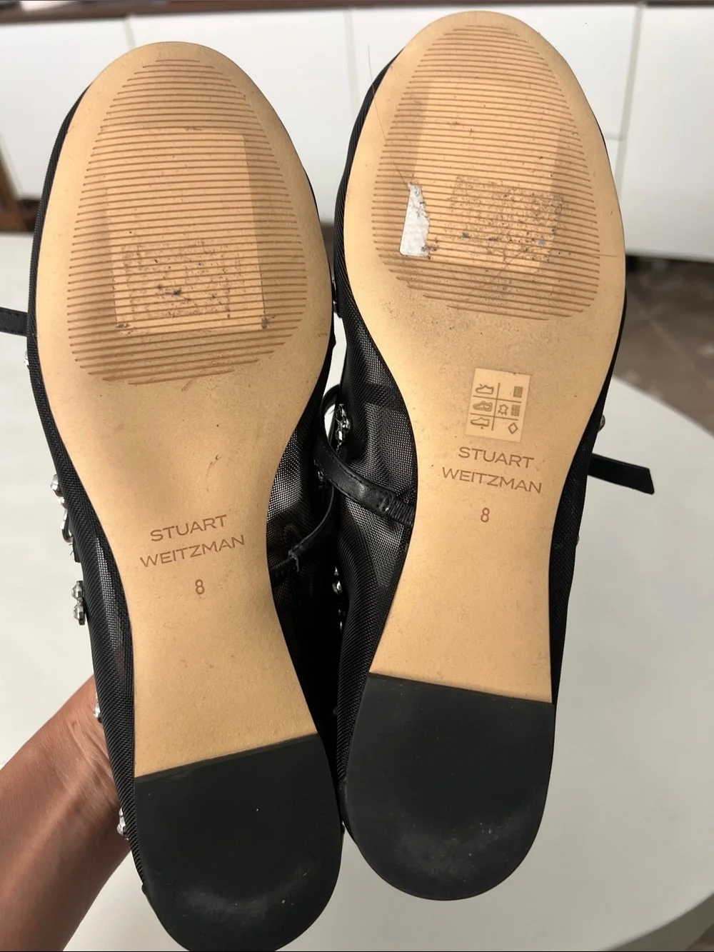 Stuart Weitzman Tammy Mesh & Leather Mary Jane Ballet Flats in Black Sz 8 $495